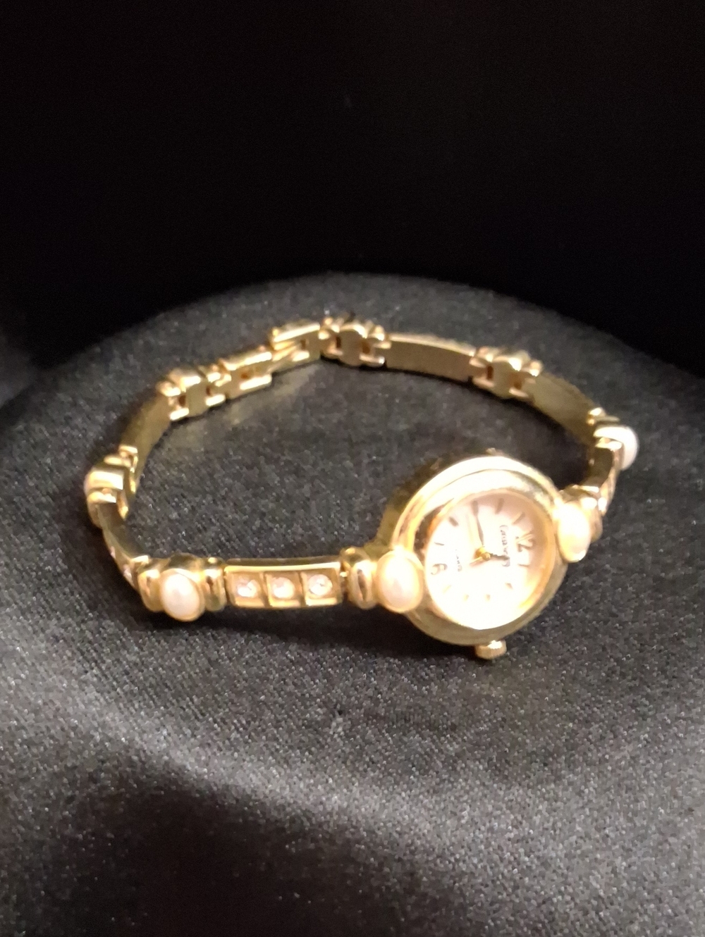 Vintage Gramercy Gold Bracelet Watch - Pearl Cubic Zirconia Accents - 7 ¼"